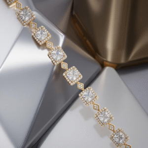 Bracelet Soirée en Zircon Pierre carré – Acier Inoxydable Plaqué, Éclat Élégant