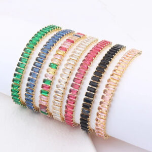 Bracelet Géométrique Arc-en-Ciel en Zircon de Qualité AAA – Acier Inoxydable Plaqué Or, Bijou Tendance